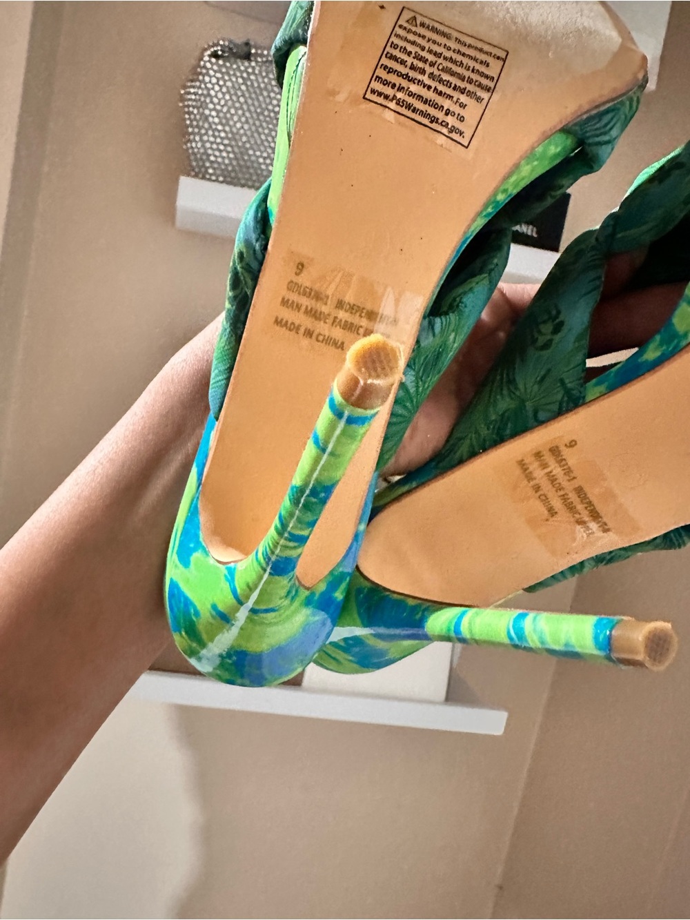 Fashion Nova Green Blue Tropical Knot High Heel Slide - Picture 6 of 8